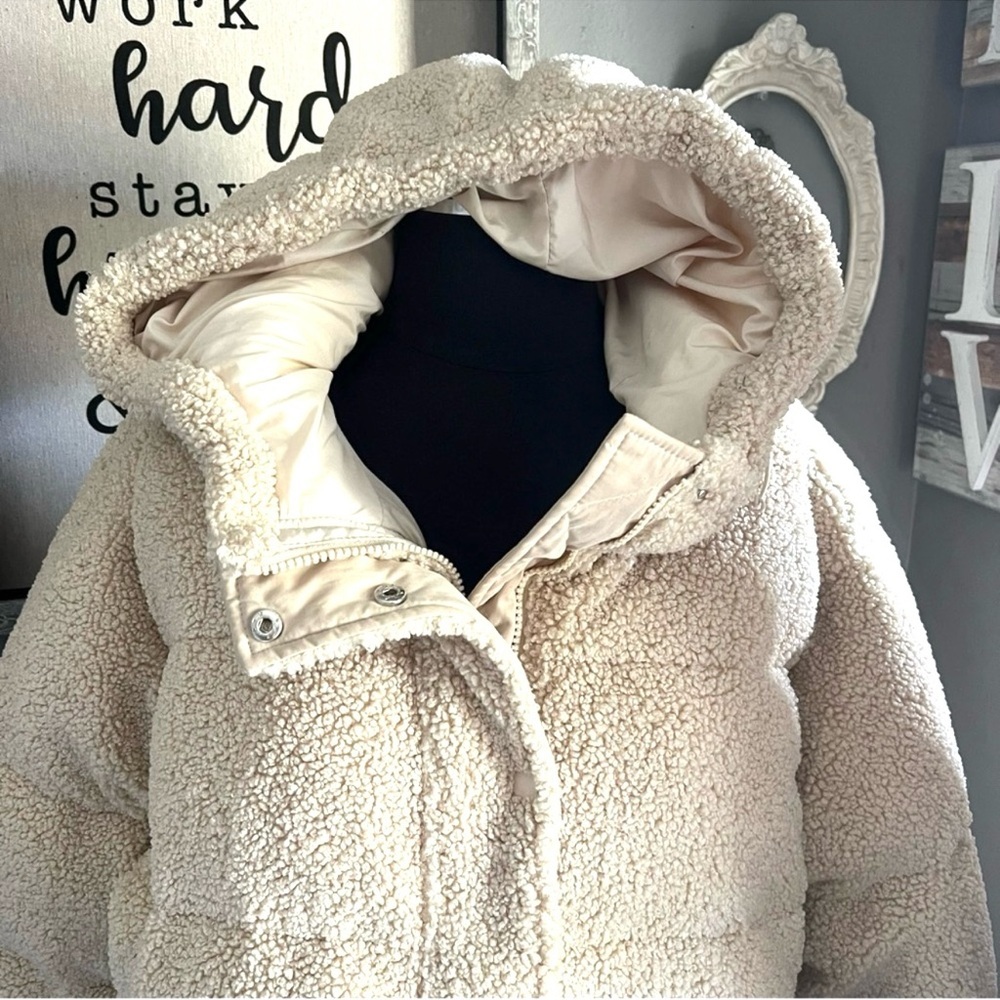 GOOD AMERICAN Faux Shearling Cocoon Puffer Jacket Size XL - Picture 6 of 10